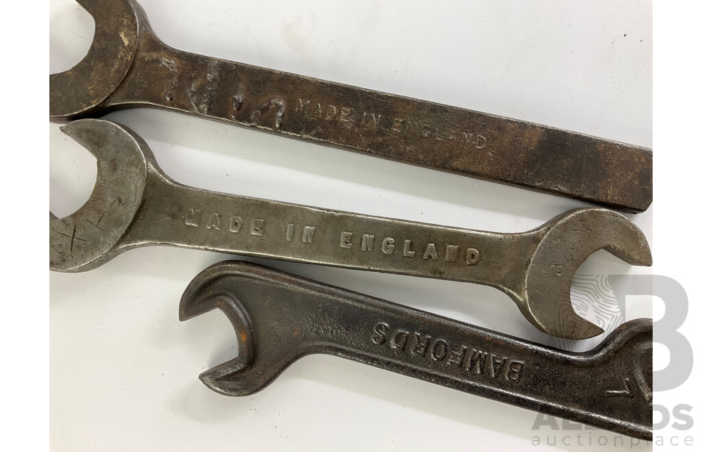 Four Vintage United Kingdom Imperial/Whitworth Spanners Including Bamfords and Snail Brand