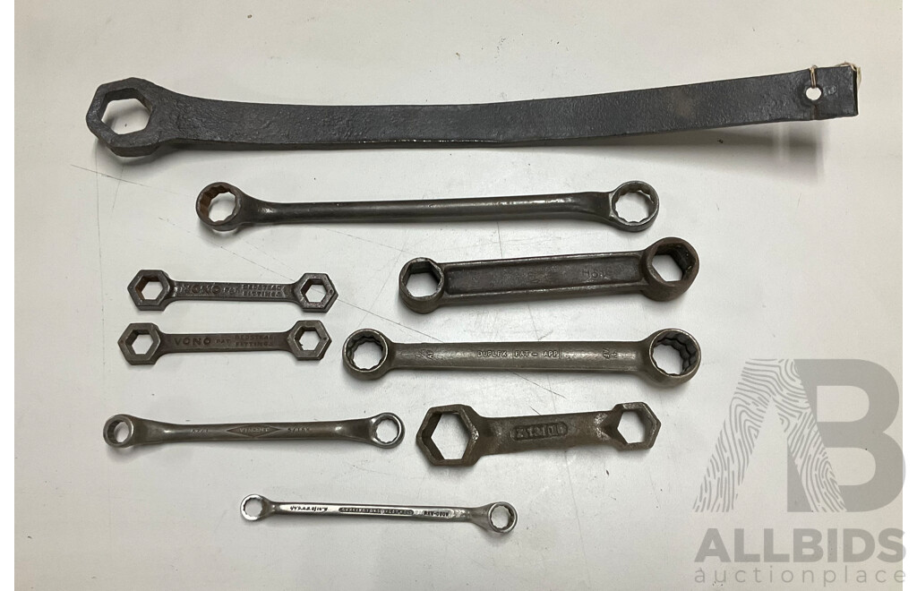 Collection of Large and Small Vintage Ring Spanners Including Vincent, Vono, Duplex, Bluepoint, Garrington