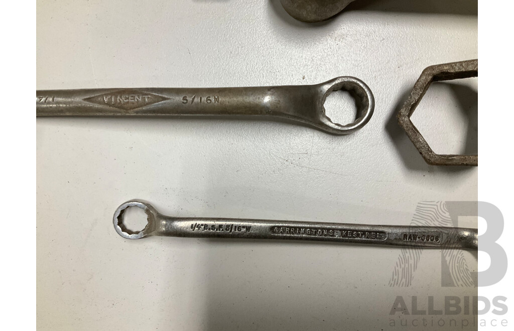 Collection of Large and Small Vintage Ring Spanners Including Vincent, Vono, Duplex, Bluepoint, Garrington