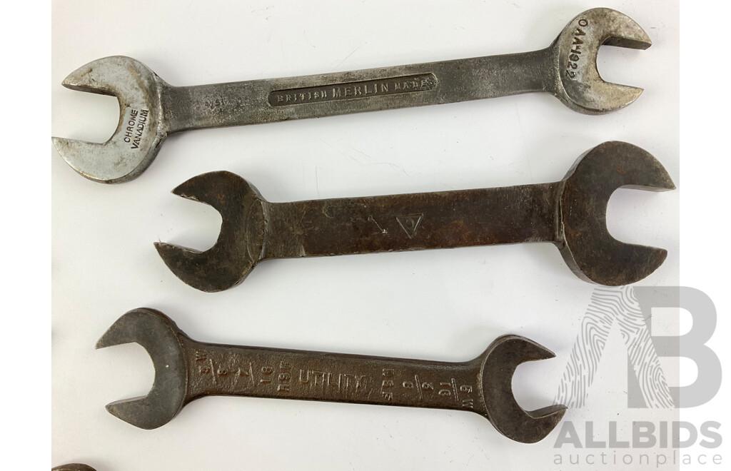 Collection of Vintage Imperial/BSF Double End Spanners Including Eagle Brand, Garrington, Dropstamco, Armstrong, Bentall, Dowidat, Utility, Govenor, Radnall's Sure Fit