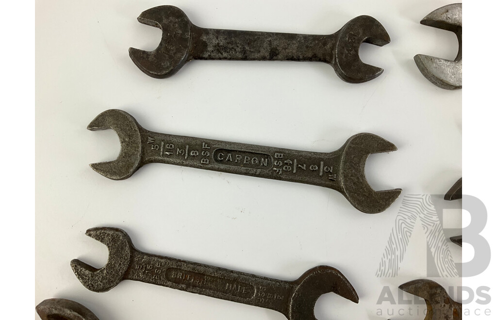 Collection of Vintage Imperial/BSF Double End Spanners Including Eagle Brand, Garrington, Dropstamco, Armstrong, Bentall, Dowidat, Utility, Govenor, Radnall's Sure Fit