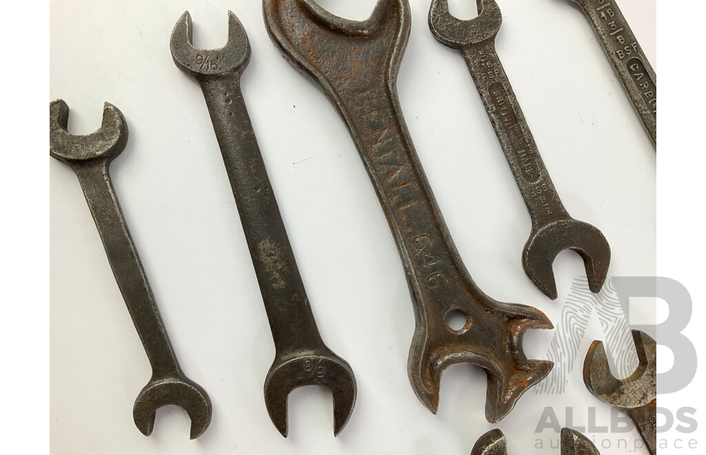 Collection of Vintage Imperial/BSF Double End Spanners Including Eagle Brand, Garrington, Dropstamco, Armstrong, Bentall, Dowidat, Utility, Govenor, Radnall's Sure Fit