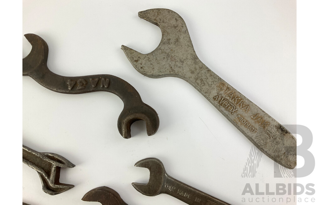 Collection of Vintage Ring, Comination and Open End Spanners Including Velox Stakka Jak, GSP, Shanks, Lightning Grader, C.Linpley & Co, Bedford - Canada, Britain and Sweden Made Examples