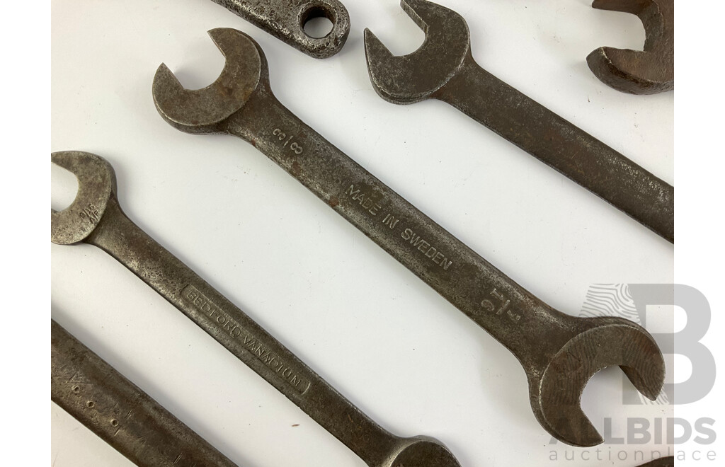 Collection of Vintage Ring, Comination and Open End Spanners Including Velox Stakka Jak, GSP, Shanks, Lightning Grader, C.Linpley & Co, Bedford - Canada, Britain and Sweden Made Examples