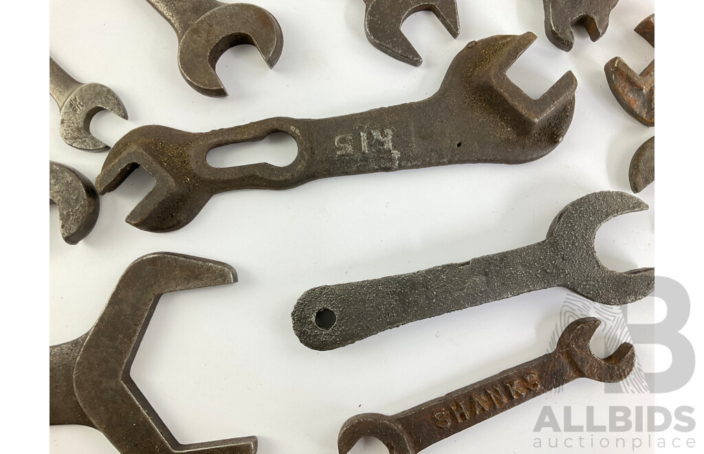 Collection of Vintage Ring, Comination and Open End Spanners Including Velox Stakka Jak, GSP, Shanks, Lightning Grader, C.Linpley & Co, Bedford - Canada, Britain and Sweden Made Examples