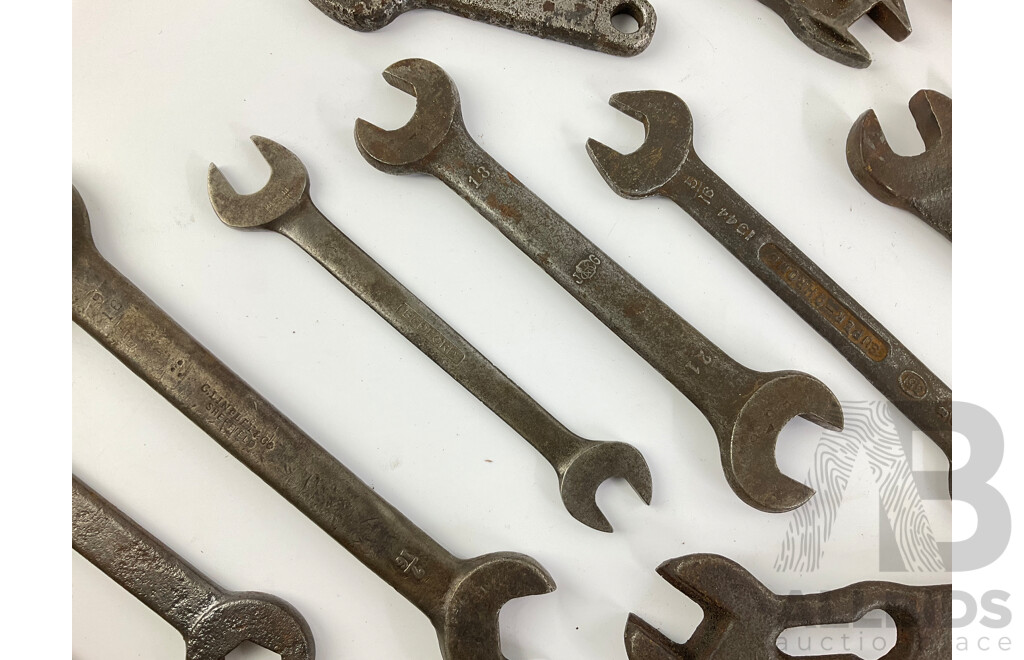 Collection of Vintage Ring, Comination and Open End Spanners Including Velox Stakka Jak, GSP, Shanks, Lightning Grader, C.Linpley & Co, Bedford - Canada, Britain and Sweden Made Examples