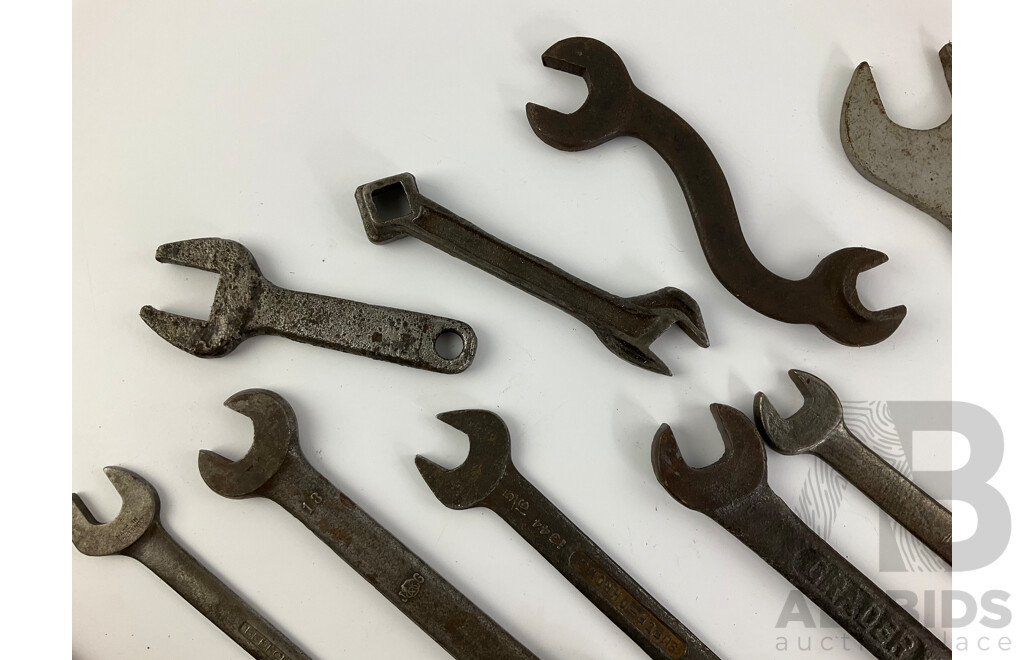 Collection of Vintage Ring, Comination and Open End Spanners Including Velox Stakka Jak, GSP, Shanks, Lightning Grader, C.Linpley & Co, Bedford - Canada, Britain and Sweden Made Examples