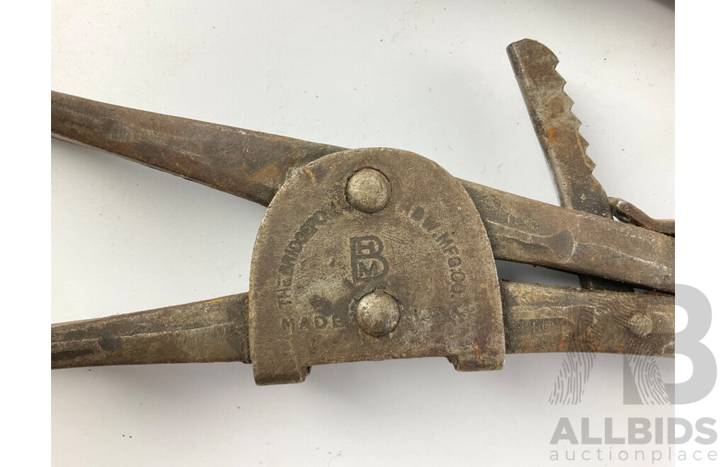 Antique MFG Co Valve Spring Compressing Tool, Slip and Lock Wrench, Crimping Tool, Fold Away Heel Nut Wrench, British Made