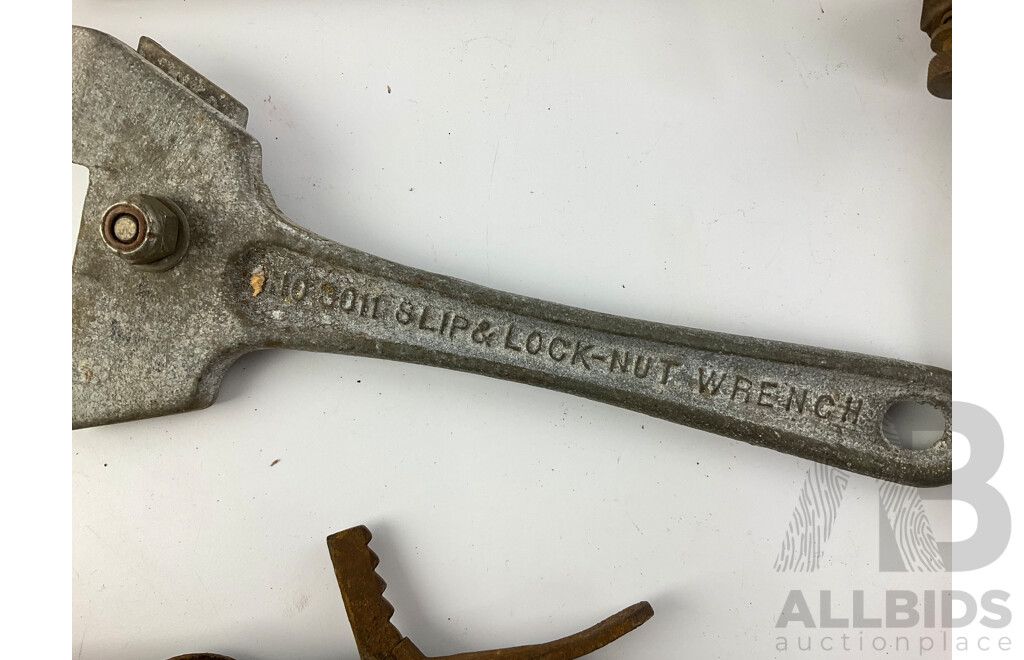 Antique MFG Co Valve Spring Compressing Tool, Slip and Lock Wrench, Crimping Tool, Fold Away Heel Nut Wrench, British Made