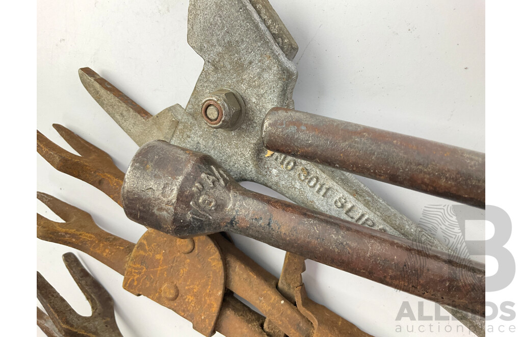 Antique MFG Co Valve Spring Compressing Tool, Slip and Lock Wrench, Crimping Tool, Fold Away Heel Nut Wrench, British Made