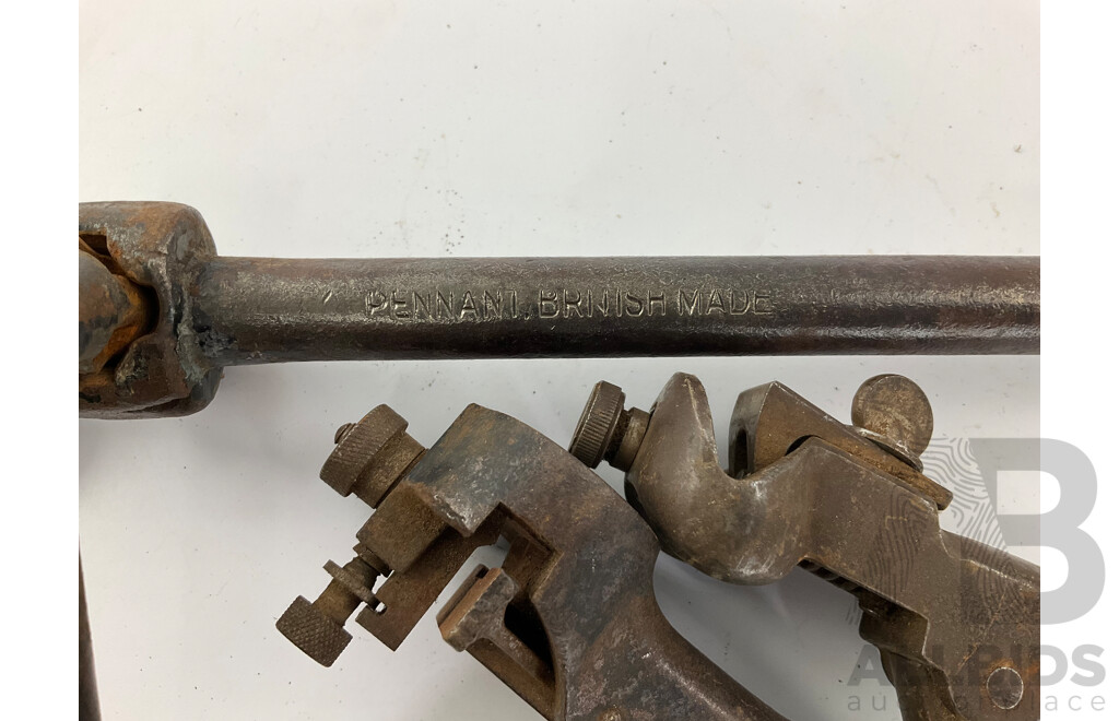 Antique MFG Co Valve Spring Compressing Tool, Slip and Lock Wrench, Crimping Tool, Fold Away Heel Nut Wrench, British Made