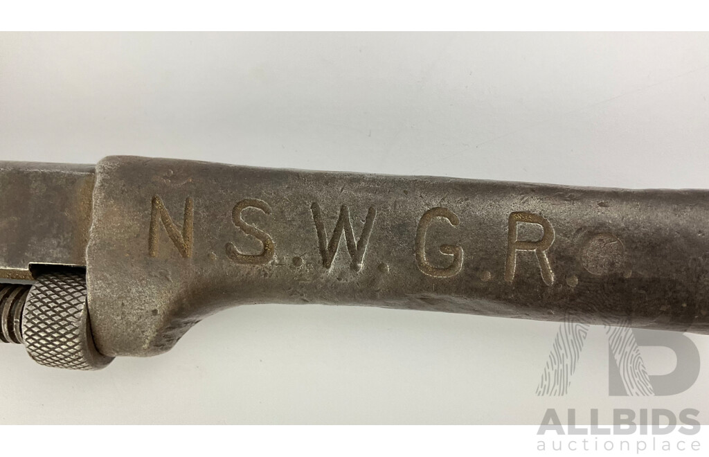 Vintage Coes Wrench Co New South Wales Government Railway Adjustable Wrench