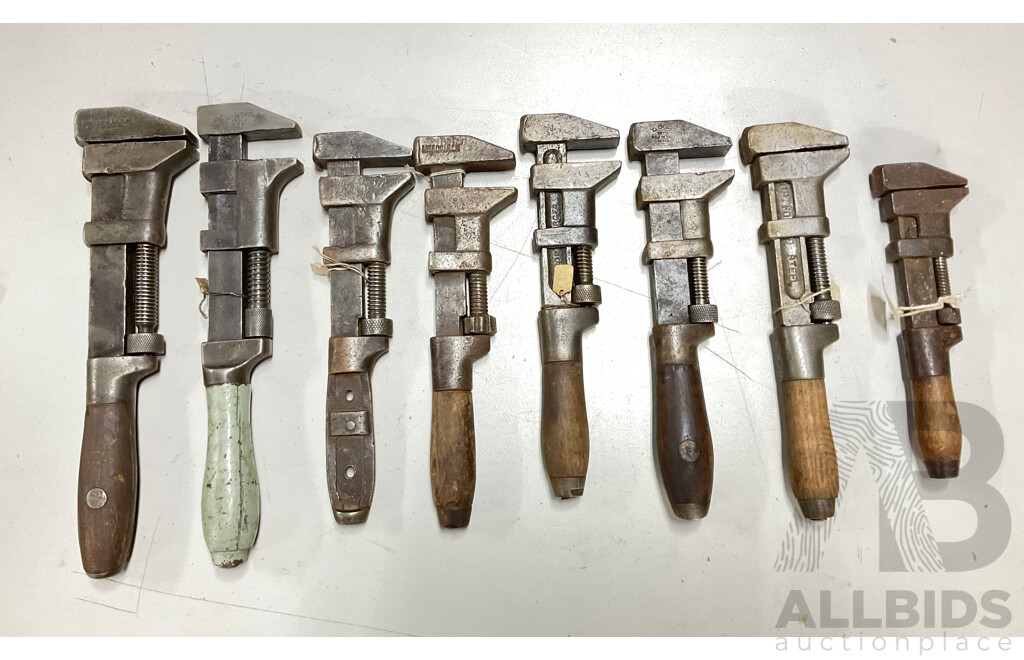 Collection of Antique Adjustable Wrenches Including L. Coes, Whitman & Bames, MFG Co, Made in USA