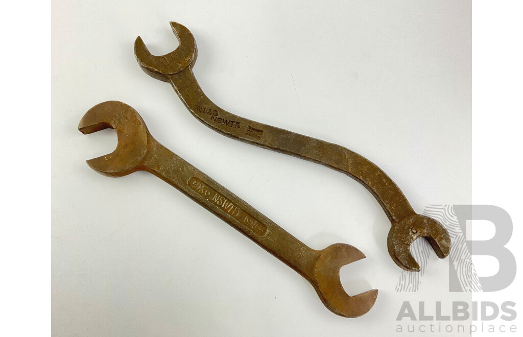 Two Vintage New South Wales Transport Department Whitworth Spanners, 'S' Bend and Double Ended