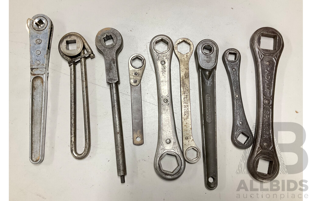 Collection of Vintage Rachet Spanners/Socket Wrenches Including ''ADAM'' Spanner, Duro-chrome, Ley Tool, Hinsodale