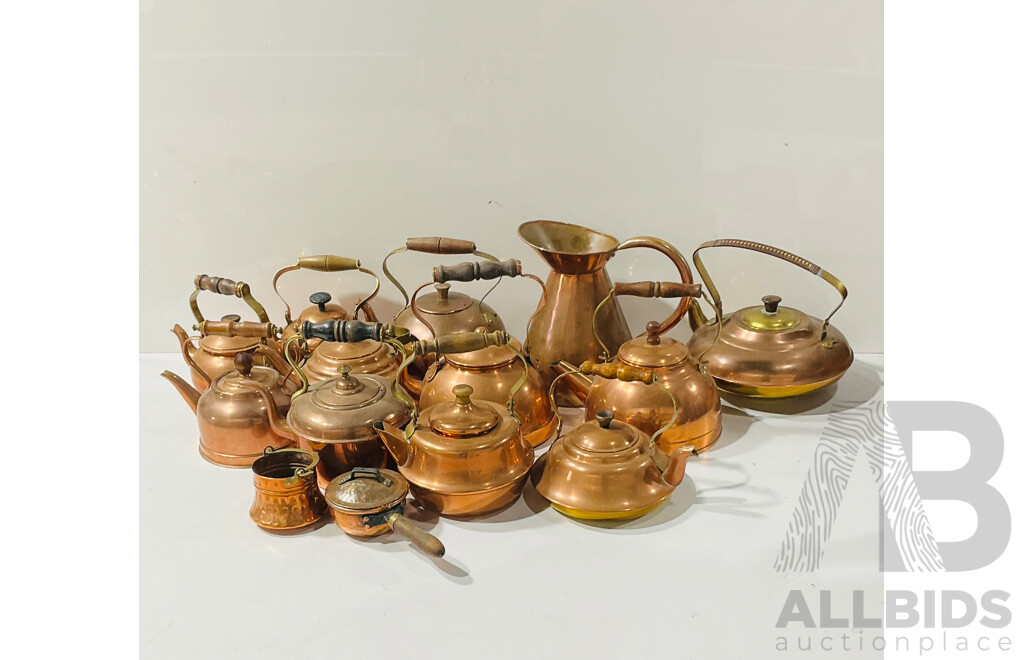 Large Collection of Copper Kettles