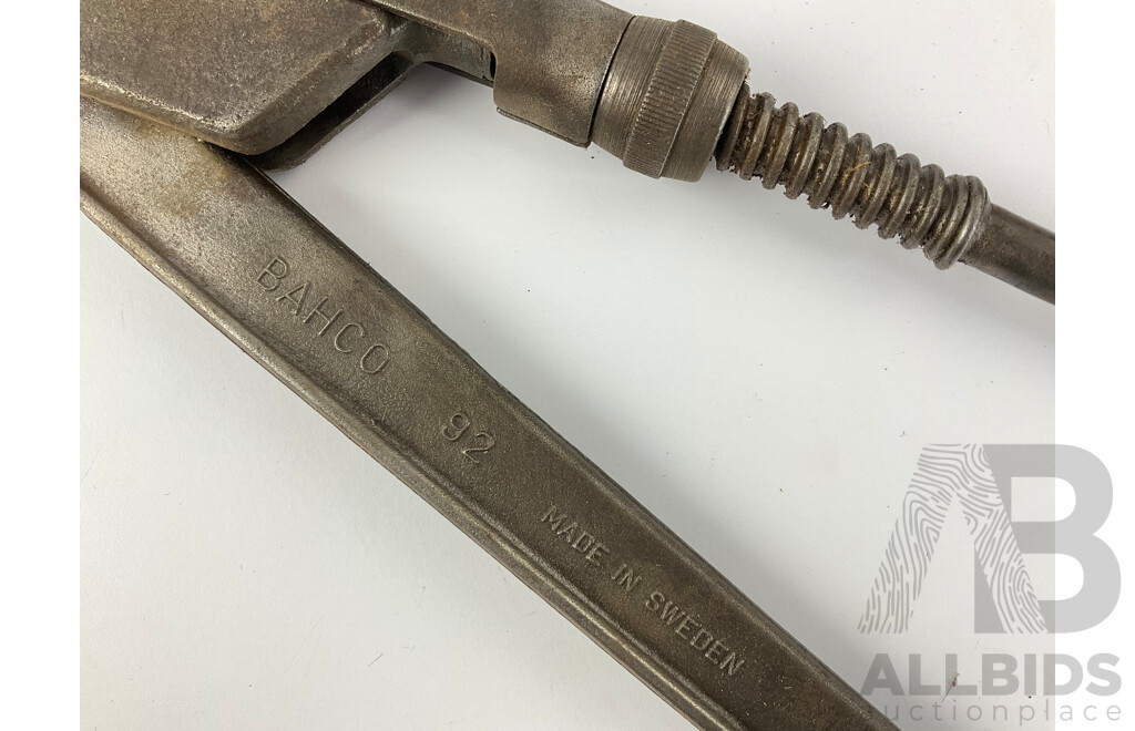 Vintage Bahco 92 Adjustable Pipe Wrench, Made in Sweden