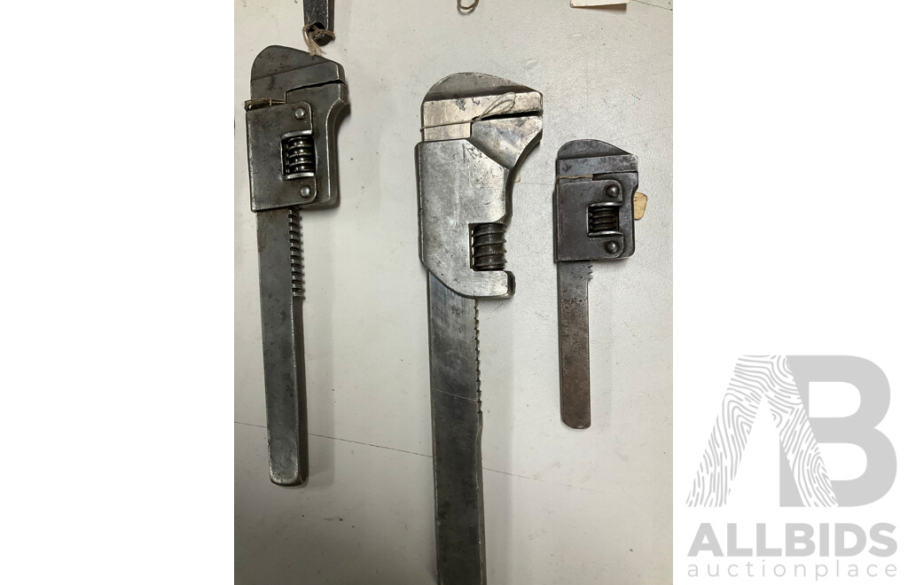 Twelve Vintage Adjustable Spanners, Crank Arm, Twist Handle Including Glading and Lhrem's