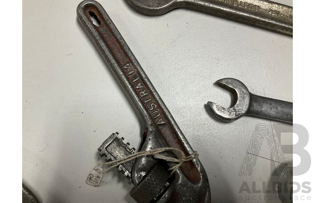 Collection of Mostly Australian Vintage Spanners Including Dufor, Zircalloy, Connoly, Raglan Tool & Co Eng Sydney Handcuff Wrench