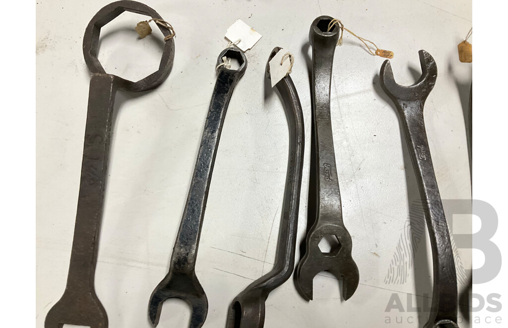 Collection of Antique and Vintage Spanners, Combination Spanner and Pliers Including Ford, King Dick and Foot Print