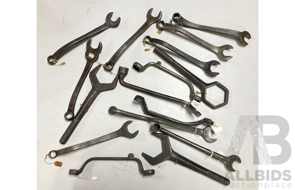 Collection of Vintage and Antique Spanners Including Ford, Fordson, Herbrand