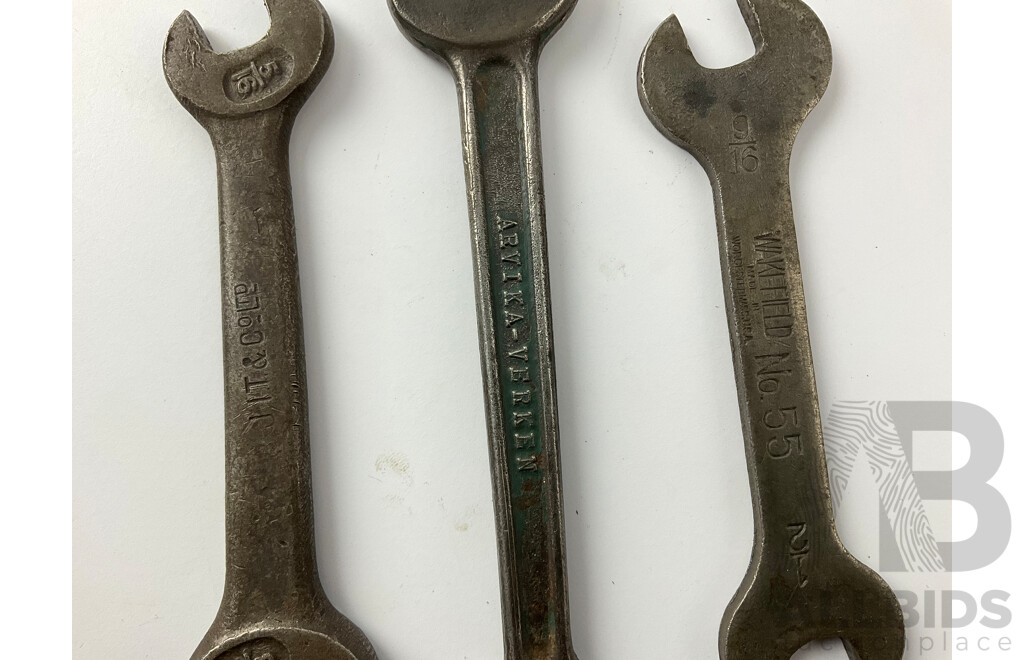 Vintage BSF and AF Open End Spanners Including Wakefield Number 55 3/8 and 5/16, 9/16 and 1/2 Made in USA, JIT & Co 3/8 and 5/16