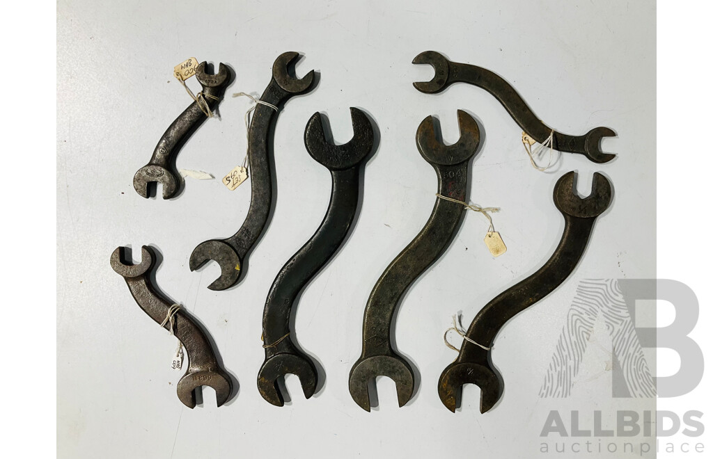 Seven Vintage W&B Spanners Whitworth 'S' Combination