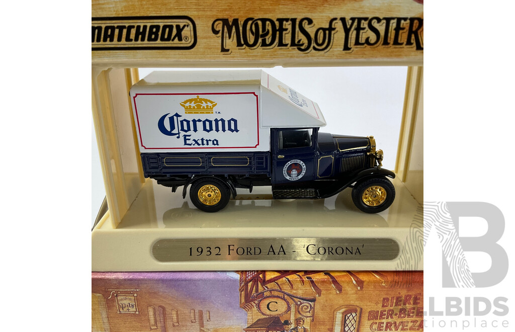 Matchbox Diecast Models of Yesteryear Great Beers of the World Including 1932 Mercedes Holsten, 1932 Model 'A' Carlsberg, 1918 Atkinson Swan, 1932 Ford 'AA' Corona