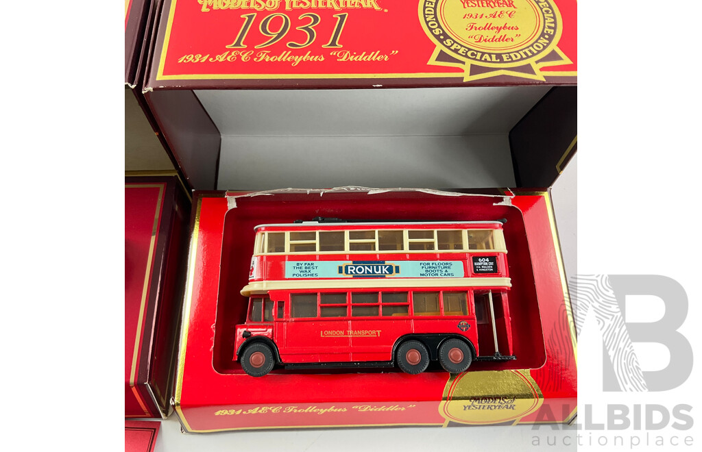 Matchbox Diecast Models of Yesteryear Limited Edition Including 1920 Leyland, 1931 AEC Trolley Bus, 1923 Scania-Vabis Post Bus