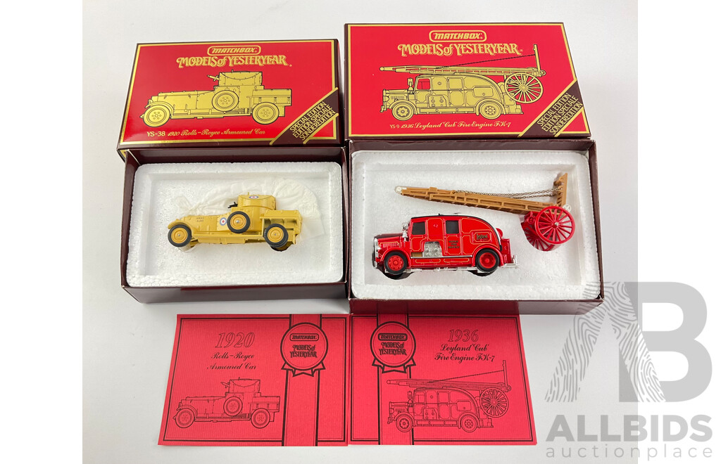 Matchbox Diecast Models of Yesteryear Limited Edition Including 1920 Rolls Royce Armoured Car and 1936 Leyland Fire Engine