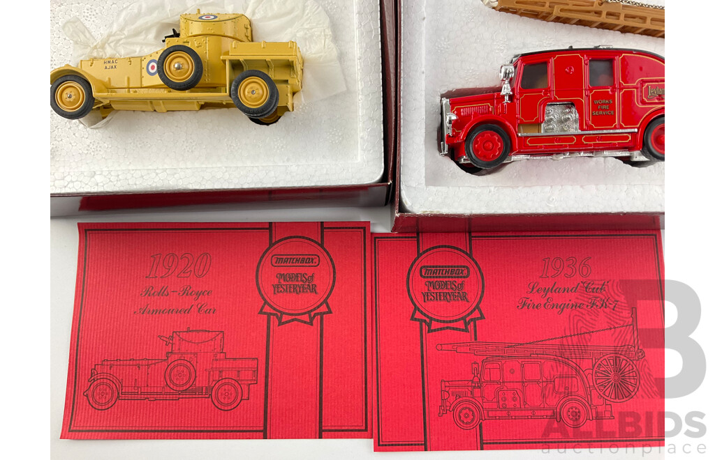 Matchbox Diecast Models of Yesteryear Limited Edition Including 1920 Rolls Royce Armoured Car and 1936 Leyland Fire Engine