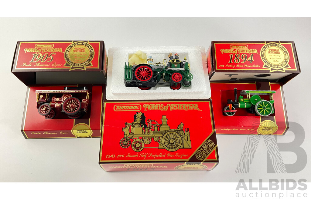 Matchbox Diecast Models of Yesteryear Special Edition Including 1905 Busch Fire Engine and 1894 Aveling Porter Steam Roller