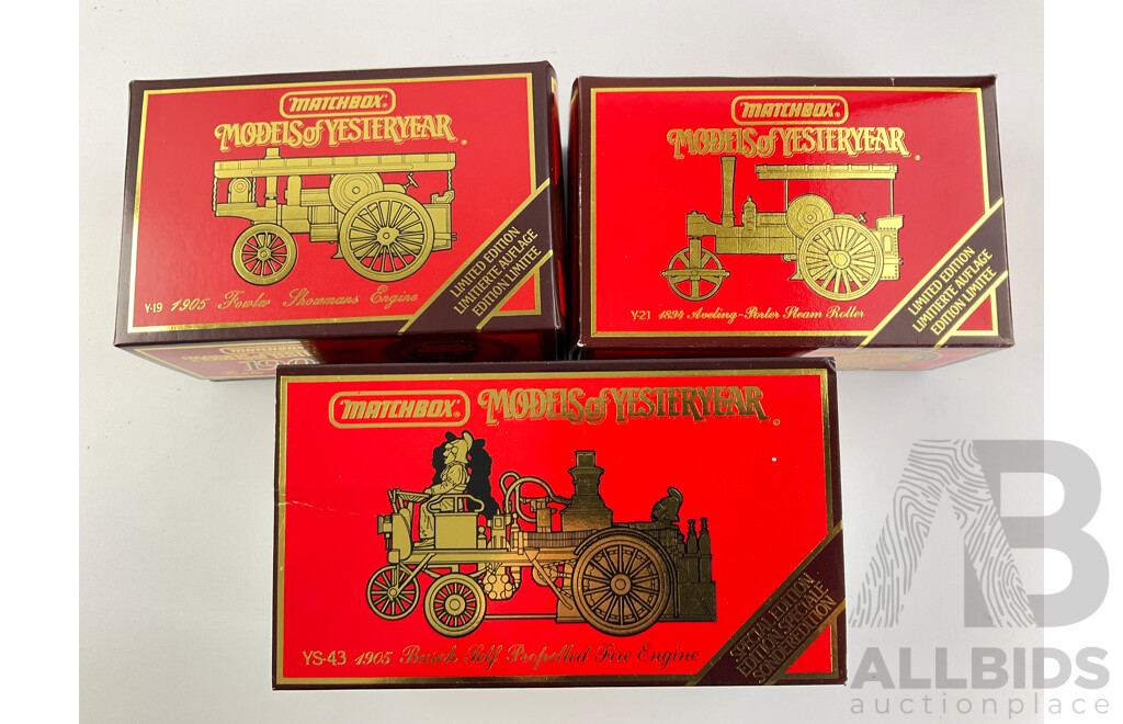 Matchbox Diecast Models of Yesteryear Special Edition Including 1905 Busch Fire Engine and 1894 Aveling Porter Steam Roller