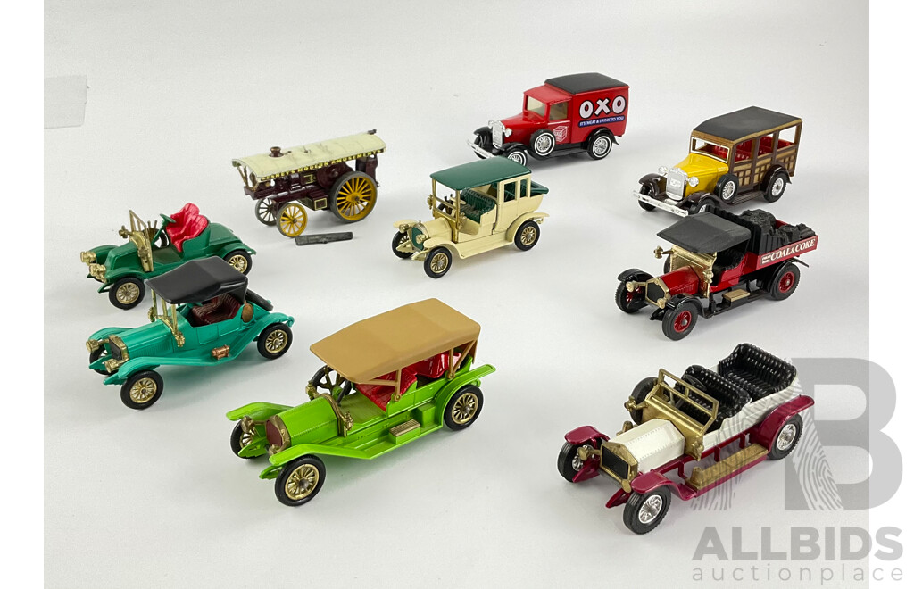 Collection of Diecast Matchbox Models of Yesteryear Including 1918 Crossley, 1912 Simplex, Showman Steamer, 1911 Renault and More