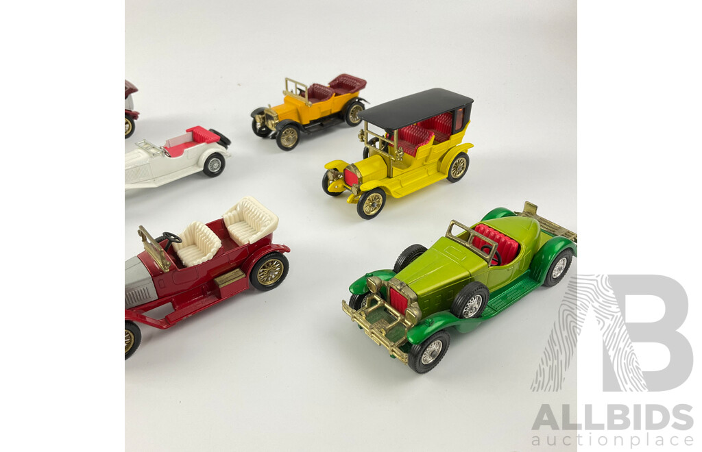 Collection of Diecast Matchbox Models of Yesteryear Including 1914 Prince Henry Vauxhall, 1909 Thomas Flyabout, 1931 Stutz Bearcat and More