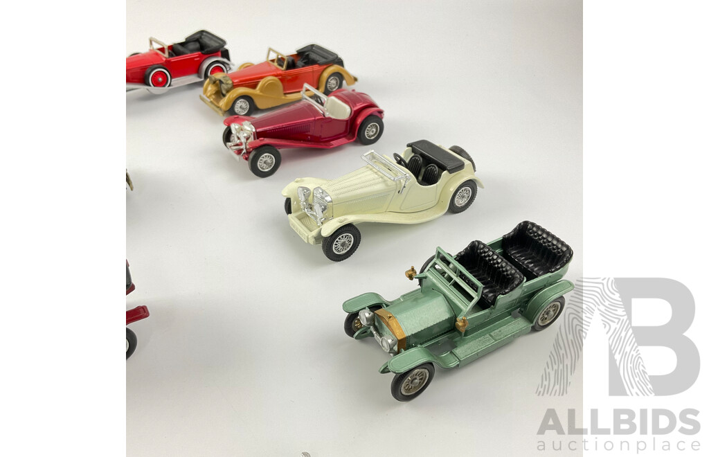 Collection of Diecast Matchbox Models of Yesteryear Including 1938 SS 100 Jaguar, 1930 Packard Victoria, 1937 Mercedes Benz 540 K and More