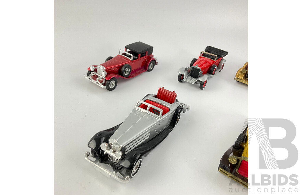 Collection of Diecast Matchbox Models of Yesteryear Including 1938 SS 100 Jaguar, 1930 Packard Victoria, 1937 Mercedes Benz 540 K and More