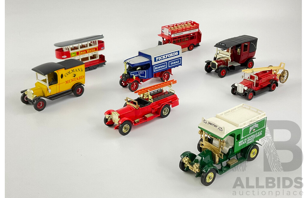 Collection of Diecast Matchbox Models of Yesteryear and Lledo Commercial Vehicles Including 1912 Ford Model T, 1922 A.E.C 'S' Type Bus, Renault and More