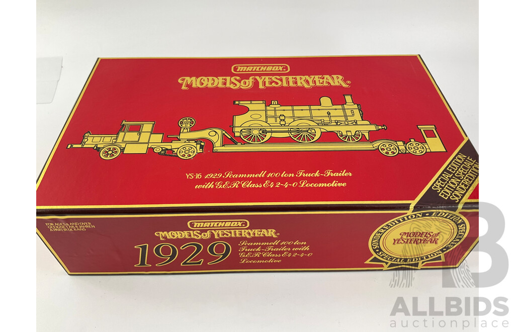 Vintage Diecast Matchbox Models of Yesteryear 1929 One Hundred Ton Truck-Trailer with G & R Steam Locomotive 490