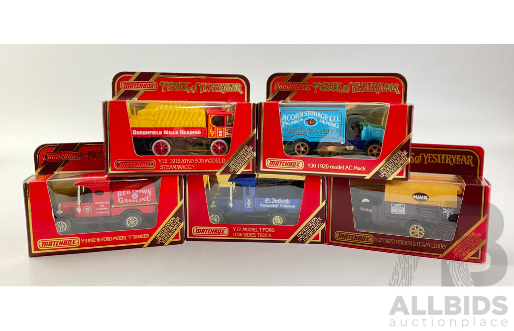 Vintage Matchbox Models of Yesteryear Limited Edition Commercial Wagons Including 1922 Foden Wagen, 1920 AC Mack, 1918 Atkinson Dampflastwagen, 1912 Ford Model T Tank Wagen and Lastwagen