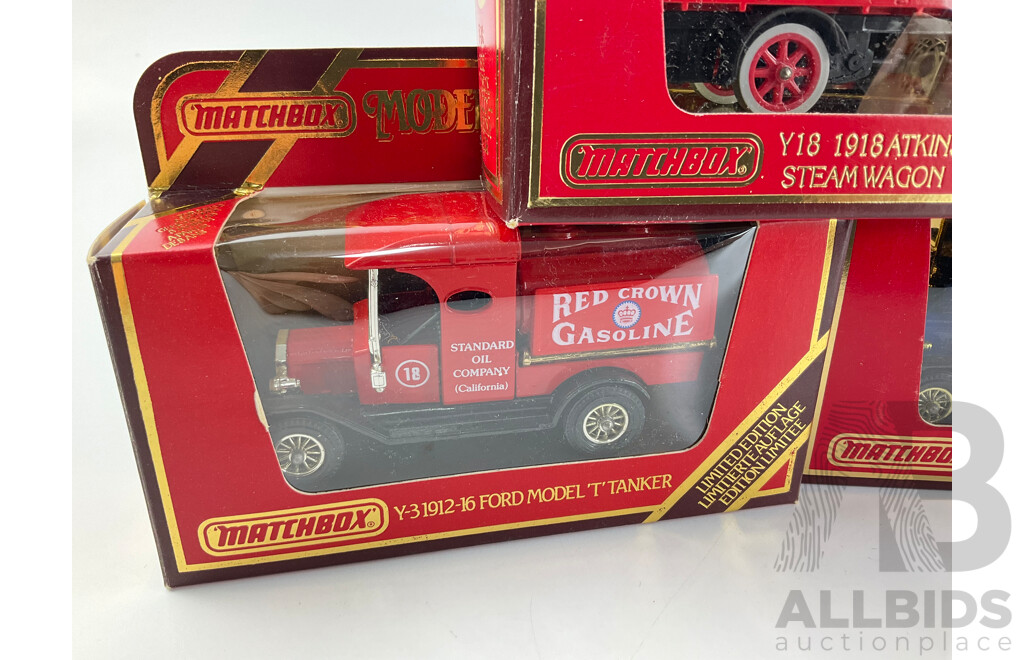 Vintage Matchbox Models of Yesteryear Limited Edition Commercial Wagons Including 1922 Foden Wagen, 1920 AC Mack, 1918 Atkinson Dampflastwagen, 1912 Ford Model T Tank Wagen and Lastwagen