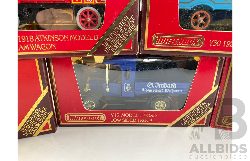 Vintage Matchbox Models of Yesteryear Limited Edition Commercial Wagons Including 1922 Foden Wagen, 1920 AC Mack, 1918 Atkinson Dampflastwagen, 1912 Ford Model T Tank Wagen and Lastwagen