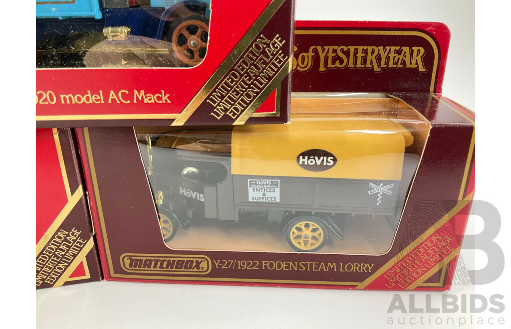 Vintage Matchbox Models of Yesteryear Limited Edition Commercial Wagons Including 1922 Foden Wagen, 1920 AC Mack, 1918 Atkinson Dampflastwagen, 1912 Ford Model T Tank Wagen and Lastwagen