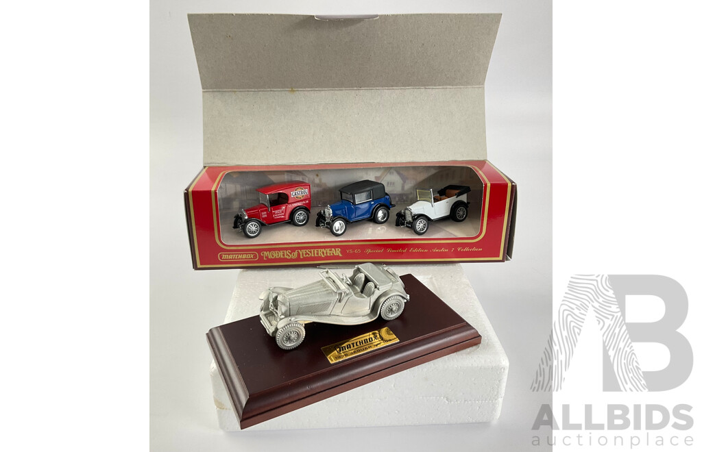 Vintage Matchbox Diecast Pewter 1936 Jaguar SS 100 and 1928 Austin Seven Collection