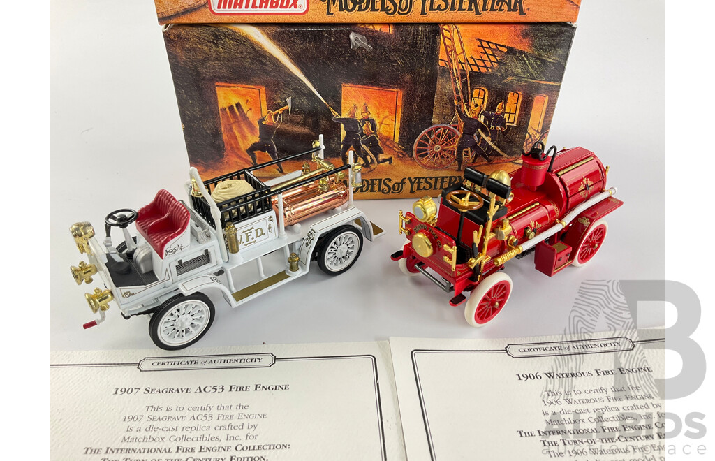 Vintage Matchbox Diecast Fire Engine Series, 1906 Waterous and 1907 Seagrave AC53