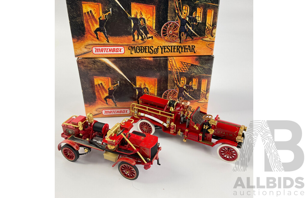 Vintage Matchbox Diecast Fire Engine Series Including 1911 Mack and 1904 Merryweather