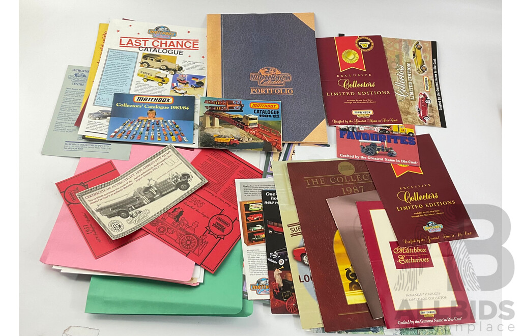 Collection of 1980's Matchbox Catalogues and Certificates