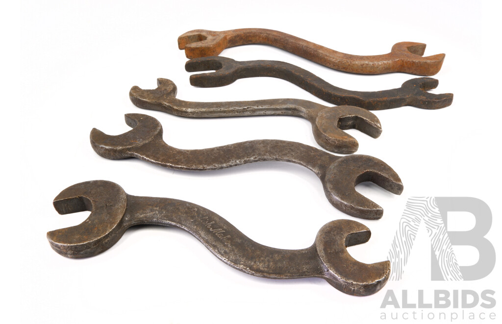 Vintage Forged Steel S Shape Open End Spanners Including 'English Make' - Whitworth and Imperial