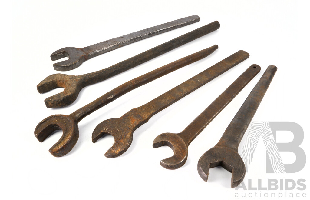 Collection of Large Vintage Forged and Plate Steel Open End Spanners - Whitworth/Imperial