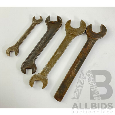 Four Vintage United Kingdom Imperial/Whitworth Spanners Including Bamfords and Snail Brand